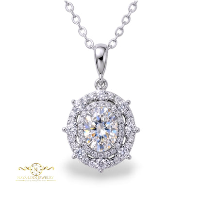 Victoria Necklace | Rhodium Plated Over 925 Sterling Silver | 10x8MM Oval Cut Cubic Zirconia | Vintage Jewelry | 18 Inches
