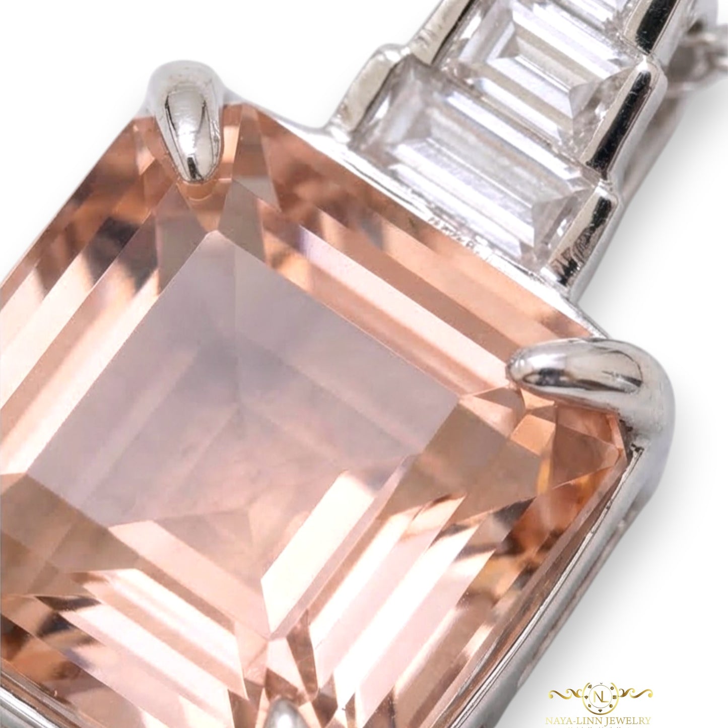 Noelle Necklace | Rhodium Over 925 Sterling Silver | Morganite Color Necklace | Cubic Zirconia | 18 Inch Necklace