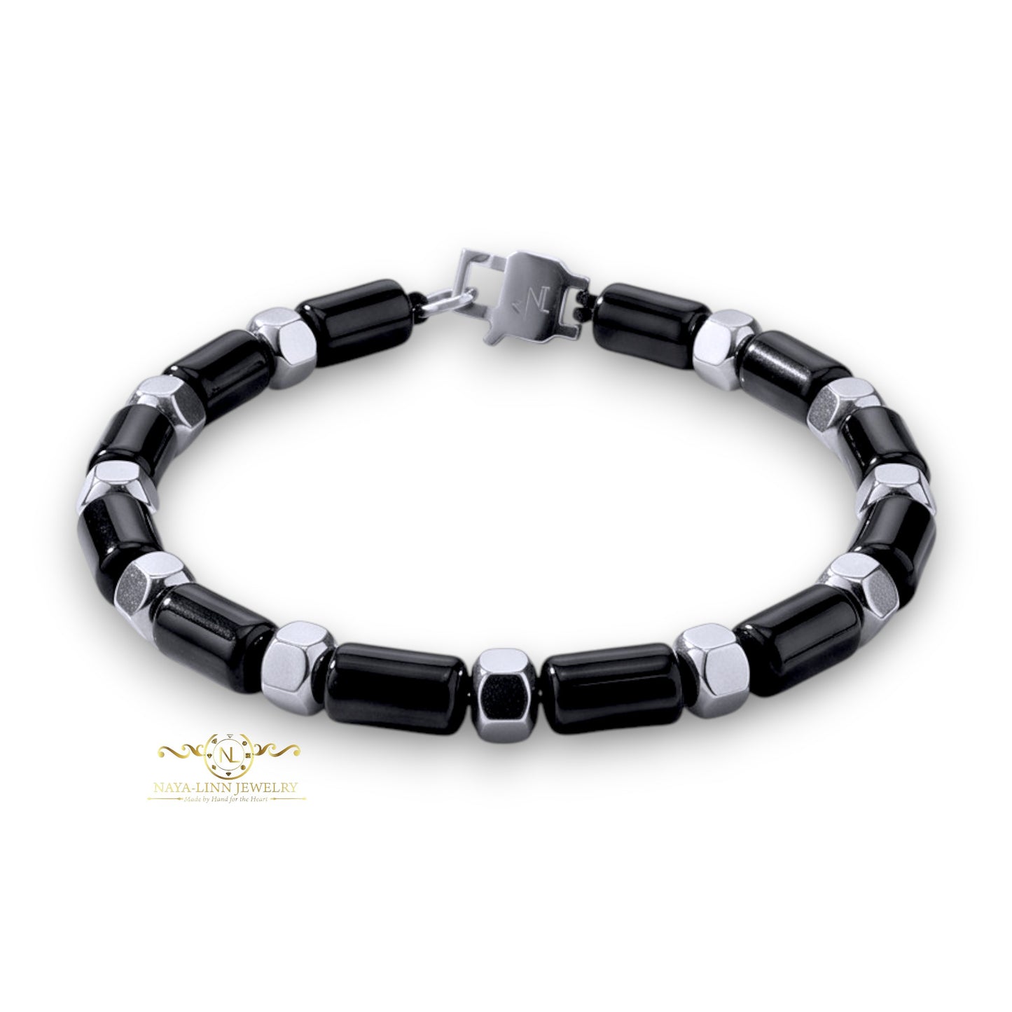 Hector 6x10MM Blue Sandstone Men's Bracelet, 18K Gold Plating with Lobster Clasp