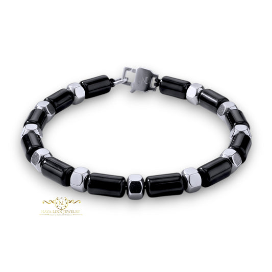 Hector 6x10MM Black Agate Men's Bracelet with Lobster Clasp
