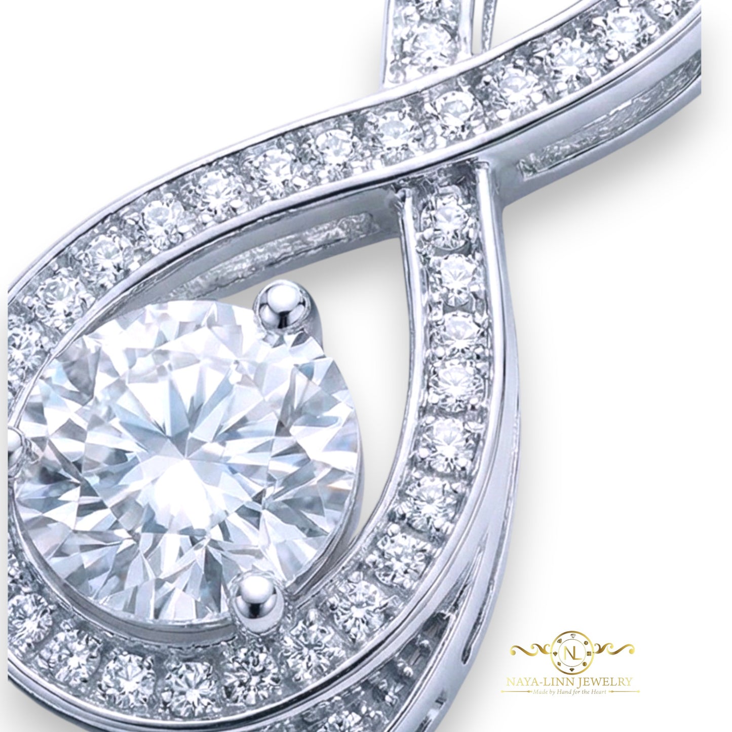 Gianni Moissanite Necklace | Infinity Pendant | Rhodium Over 925 Sterling Silver | 5MM With GRA Certificate