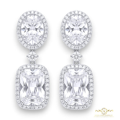 Carol Drop Earrings | Radiant Cut Diamond Simulants | 925 Sterling Silver | Statement Earring By Naya-Linn Jewelry