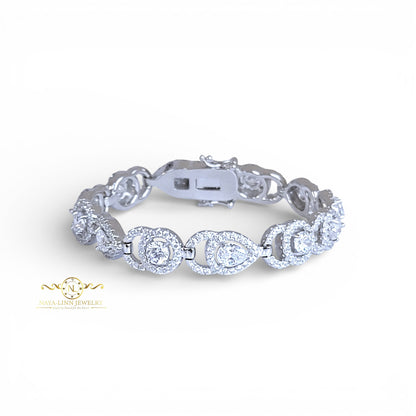 Aja Bracelet | Rhodium Over 925 Sterling Silver | Cubic Zirconia | Pear Cut 5x7MM | Round Cut 5MM Round